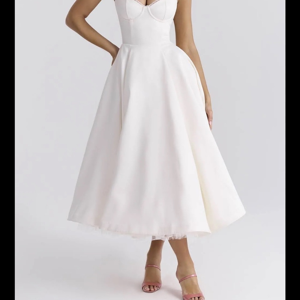 House of CB “Mademoiselle” White Tulle Midi Dress